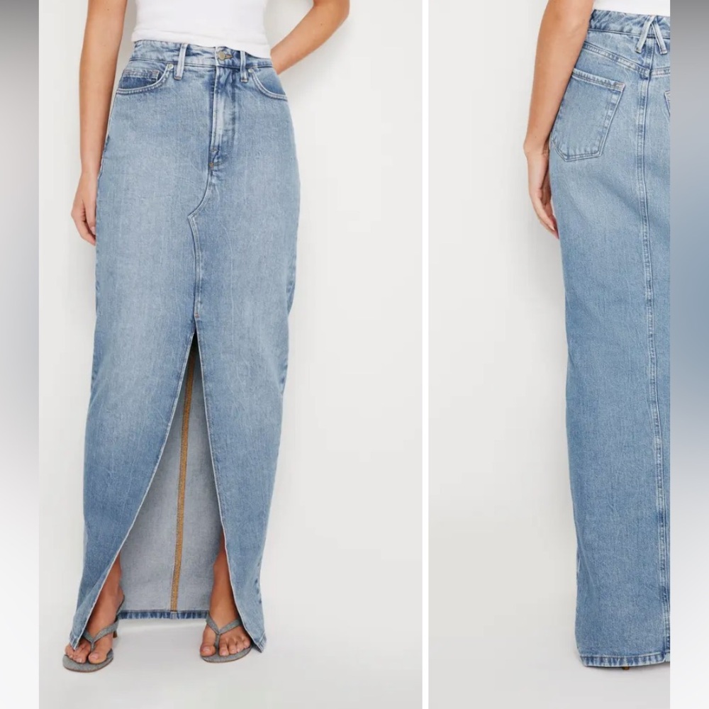 Good American Slit Front Denim Maxi Skirt